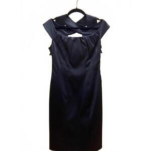 Vintage Y2K Formal Black Satin Eliza J Women's Dress Back Scarf Tie Size 6 P